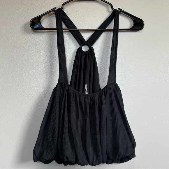Free People Women’s Black Ribbed Sleeveless Blouse Size Large - Picture 2 of 7